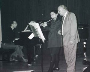 Composer Charles Camilleri with flutist Laura Falzon and pianist Timothy Carey